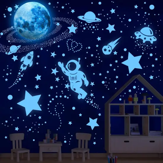 Glow in The Dark Moon and Space Wall Decals {3}