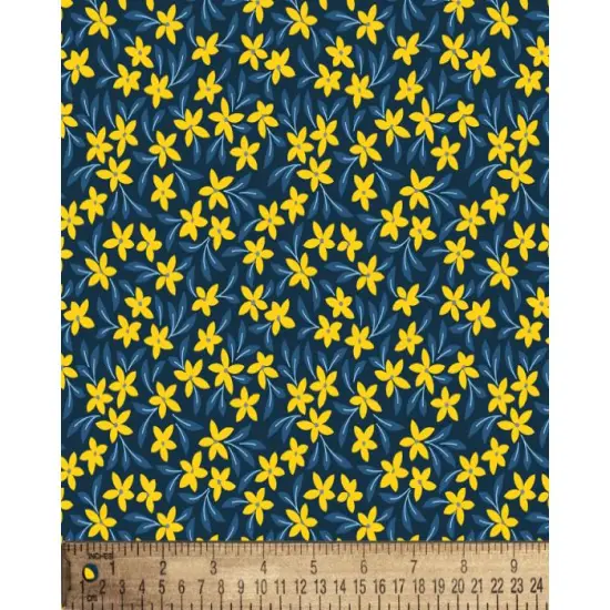 Yellow Flowers Navy Cotton Fabric | By the Yard | Sewing and Crafting | 44 inches wide {1}