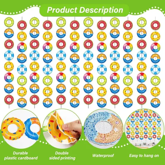 12 Pcs Summer Pool Banners Beach Party Decor Garland Kit Hawaii Summer Beach Hanging Swirl Swimming Ring Paper Cutouts for Tropical Hawaiian Aloha Luau Summer Pool Beach Birthday Favor Party Supplies {2}