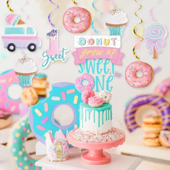 Pastel Ice Cream Sweet One First Birthday Party Decorations, Ice Cream and Donut Party Hanging Swirl, Summer Ice Cream Party Ceiling Hanging Streamers {5}