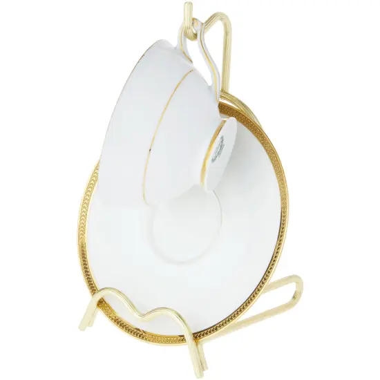 Bard's Shiny Gold-toned Cup and Saucer Stand, 8" H x 3.75" W x 4.25" D {5}