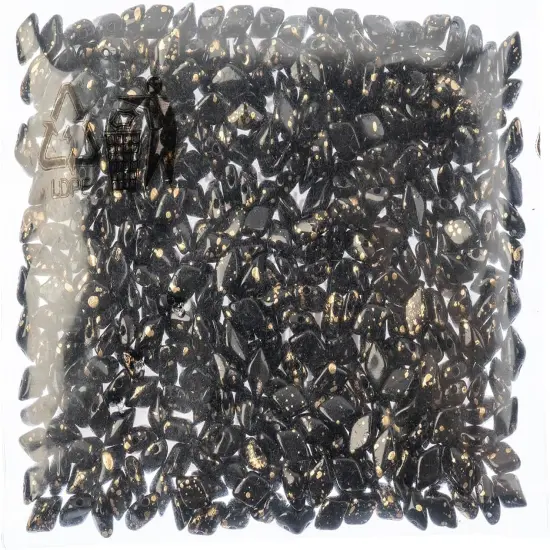 Matubo 2-Hole Czech Glass Gold Splash Gemduo Beads, 50g Jet {2}