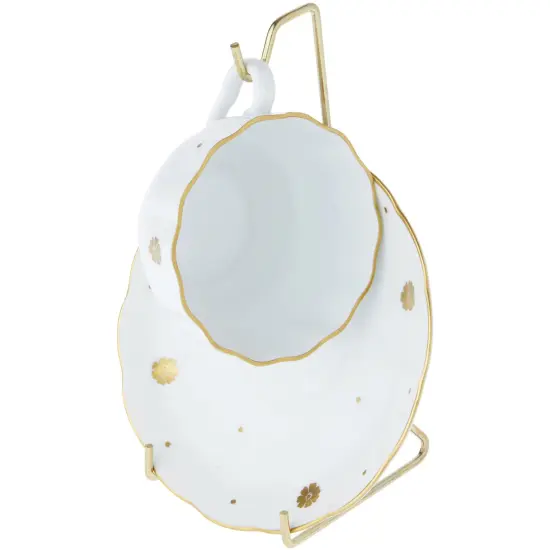 Bard's Shiny Gold-toned Cup and Saucer Stand, 6.5" H x 2.5" W x 3.25" D {5}