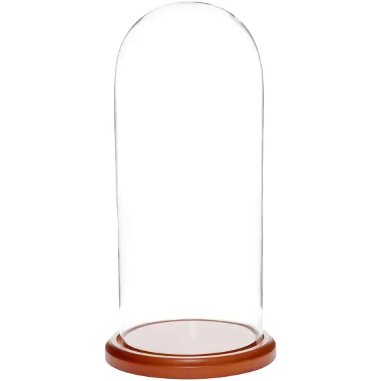 Plymor 5.5" x 13" Glass Display Dome Cloche Dark Mahogany Veneer {2}