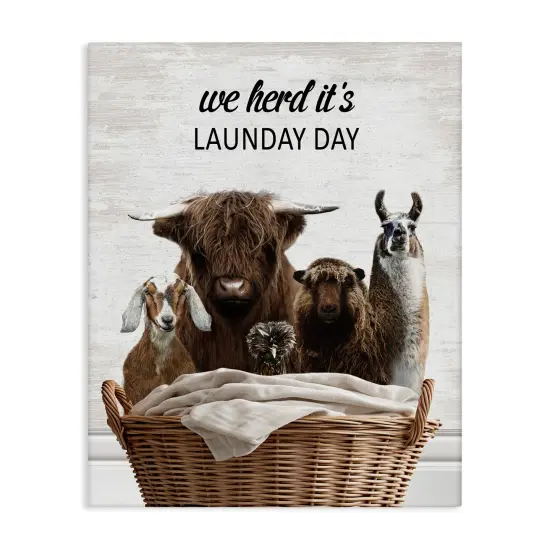 Stupell Industries Herd It's Laundry Day Animals Canvas Design by Lettered and Lined {1}