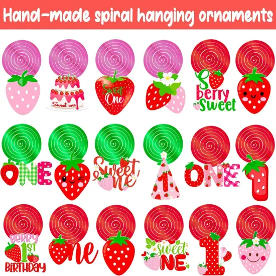 Berry First Birthday Hanging Swirls Strawberry Sweet One Party Decoration 20PCS Strawberry Hanging Streamer Strawberry 1st Birthday Party Decorations for Summer {2}