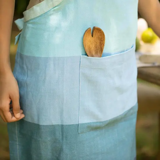 Waffle Blue Cotton Kitchen Apron - Stylish, Durable & Comfortable Kitchen Wear-35.8"L {2}