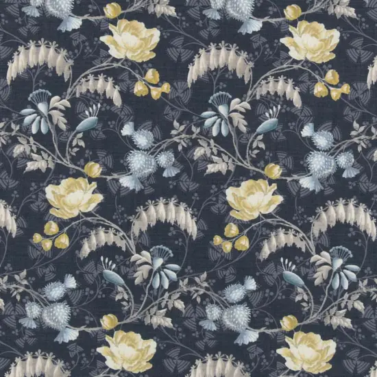 Indigo - Blue Floral Upholstery Fabric 54 Inches" {1}