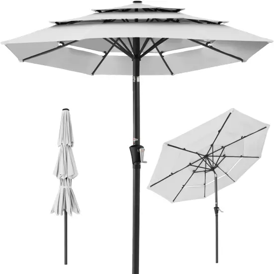 Best Choice Products 10ft 3-Tier Patio Umbrella, Market Sun Shade w/ Tilt Adjustment, Easy Crank Red {7}
