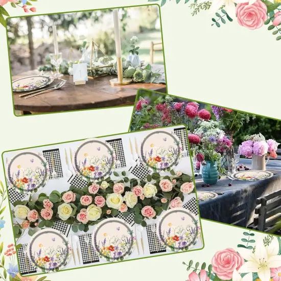 75pcs Floral Disposable Tableware Set, Spring Floral Paper Party Supplies Plates Napkins Wildflower Dinnerware Favors for Baby Shower Girls Women Birthday Tea Picnic Serve 25 Guests {5}