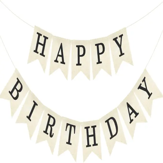 Happy Birthday Banner - NO-DIY Black Burlap Happy Birthday Banner Sign Happy Birthdays Party Decoration {1}