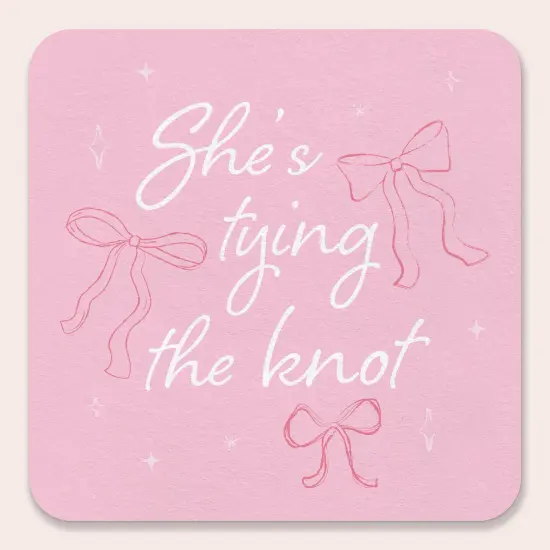 Big Dot of Happiness 25 Ct She's Tying the Knot Drink Coasters, 4-Inch Disposable Square Paper Coasters for Pink Bows Bridal and Bachelorette Party {1}