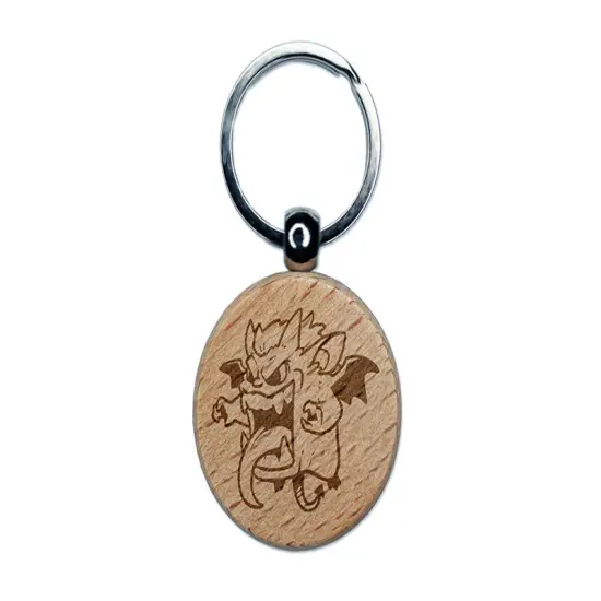 Little Big Mouth Monster Devil Demon Engraved Wood Round Keychain Tag Charm {1}