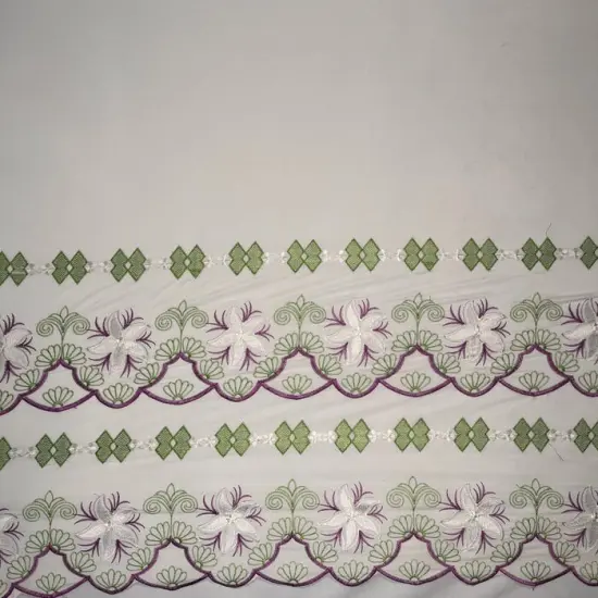 1 Yard Plumeria Flower Embroidered Double Border Fabric, 100% Polyester 56 Inches Width White {1}