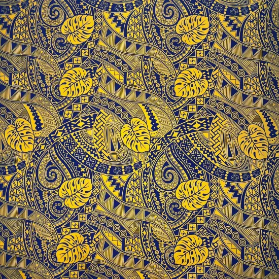 1 Yard Traditional Polynesian Tapa Monstera Leaves Design Soft Polyester Fabric 45 Inch Yellow/Brown {2}