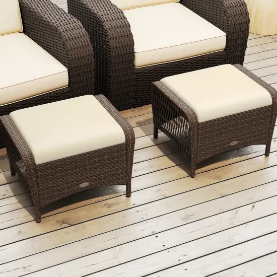 Set of 2 Outdoor PE Wicker Ottomans with Removable Cushions and Metal Frame Beige {2}