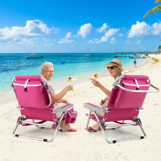 Aluminum Reclining Beach Chairs with Storage Set of 2 Pink {3}