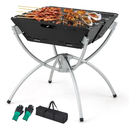 3-in-1 Stainless Steel Campfire Grill with Carry Bag Silver {1}