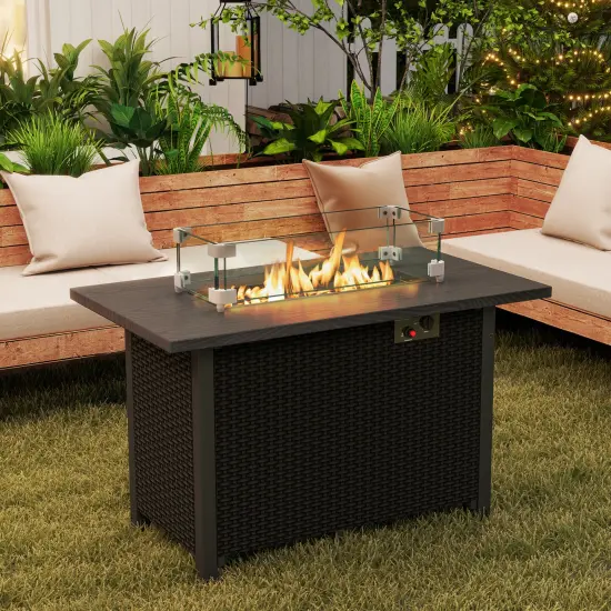 2-in-1 Propane Gas Fire Pit Table with Glass Rack and Stainless Steel Burner Ideal for Outdoor Parties Black {2}