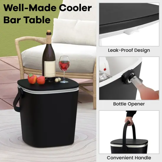 3-in-1 Cooler Bar Table with Storage Rack, Portable and Weatherproof Black {6}