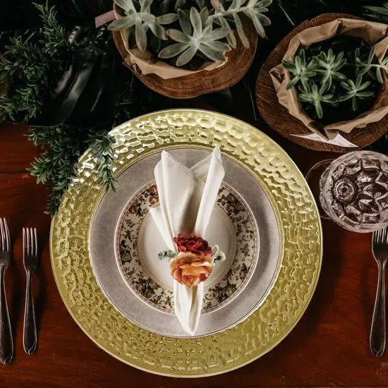 Stainless Steel Hammered Charger Plates, Gold Dinner Plate Chargers Set of 6, Round Server Ware Charger Plate {4}