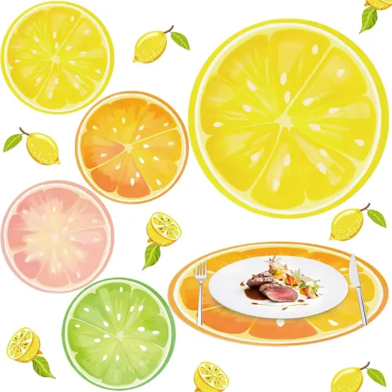 60Pcs Summer Citrus Fruit Paper Placemats 13" Tropical Fruits Slices Disposable Table Mat Lemon Lime Orange Grapefruit Round Paper Mats for Spring Summer Tableware Decor {1}
