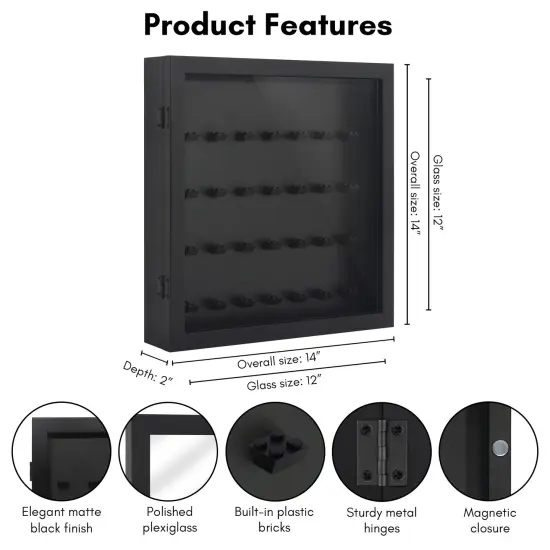 Americanflat 14x14 Minifigure Display Case with Polished Plexiglass - Holds 28 Minifigures - Freestanding or Wall-Mounted Display Case for Small Toy Collectibles - Black {2}