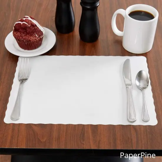 Paper Placemats for Dining Table &ndash; Disposable Scalloped Edges Blank Table Mats Great for Parties and Christmas Table Decorations 10"x14" 50 Pack (White) {1}