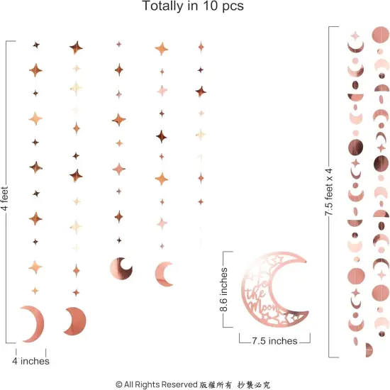 Rose Gold Star Moon Garland Party Decorations {2}