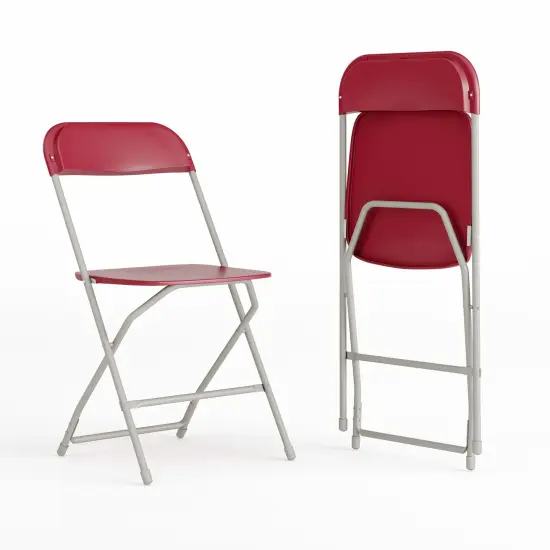 Emma and Oliver Set of 2 Stackable Folding Plastic Chairs - 650 LB Weight Capacity Red {2}