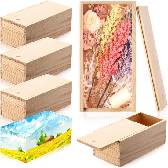 6 Pcs Unfinished Wood Boxes with Slide Lid, 8 x 4 x 3.15 Inch Small Rectangle Wooden Storage Box for Craft DIY Birthday Party Favor Gift Supplies(Wood Color) {1}