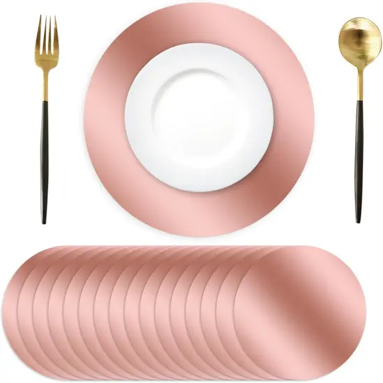 50 Pcs Round Rose Gold Placemats,13.3" Mirror Foil Decorative Place Mats Mirrored Disposable Paper Placemats {1}