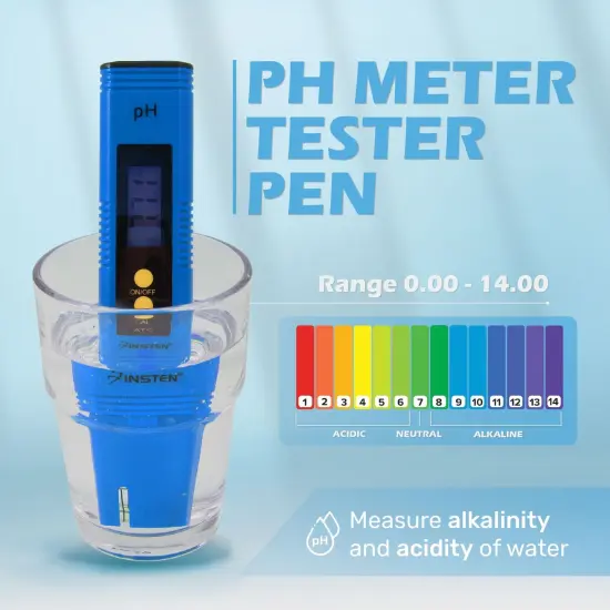 Insten - Digital pH Meter Tester Pen for Water Hydroponics, High Accuracy, Pocket Size, 0-14 pH Measurement Range, Blue {2}
