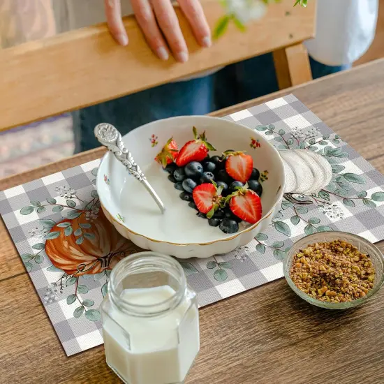 12x18 Inch Pumpkin Eucalyptus Leaf Maple Leaf Fall Placemats Set of 6(black) {6}