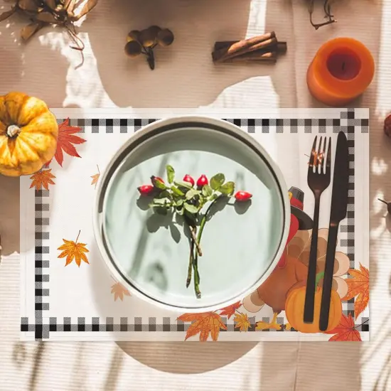Set of 4 Thanksgiving Turkey Fall Placemats - 12x18 Inch {2}