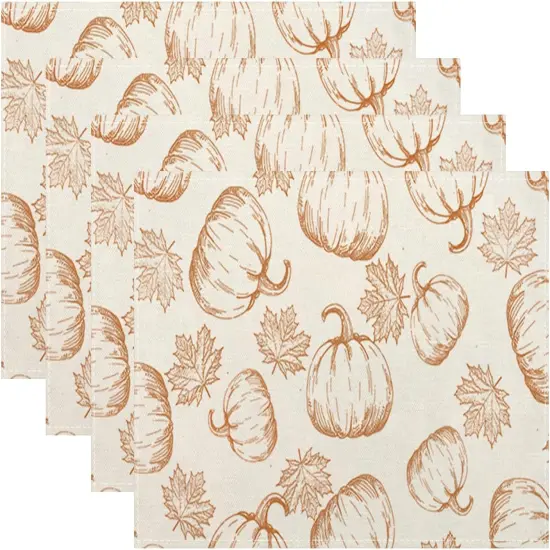 Set of 4 Orange Pumpkin Maple Leaf Fall Placemats - 12x18 Inches {1}