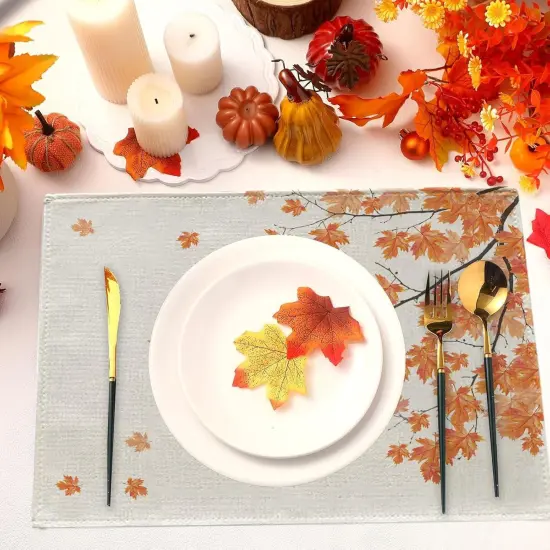 Set of 4 Autumn Maple Leaves Fall Placemats - 12 x 18 Inch {3}