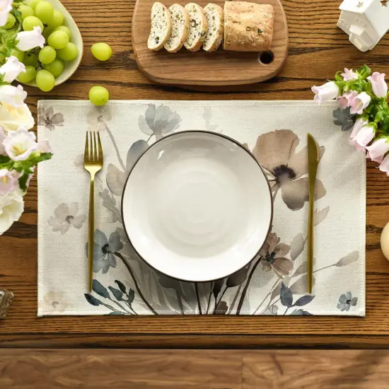 Set of 4 Brown Poppy Floral Leaves Fall Placemats - 12x18 Inch {2}