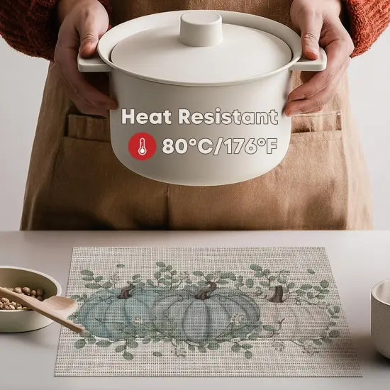 Set of 4 Pumpkin Leaves Fall Vinyl Placemats - 12" x 18" (Blue) {3}