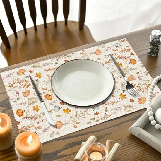 Set of 4 Pumpkins Fall Placemats - 12x18 Inch (Multicolor) {3}