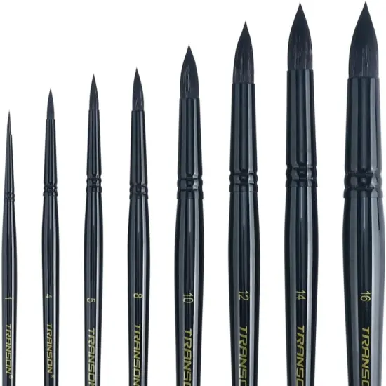 8pcs Round Watercolor Paint Brush Set Goat Hair for Watercolors,Acrylics,Inks,Gouache,Oil and Tempera Black Color {1}