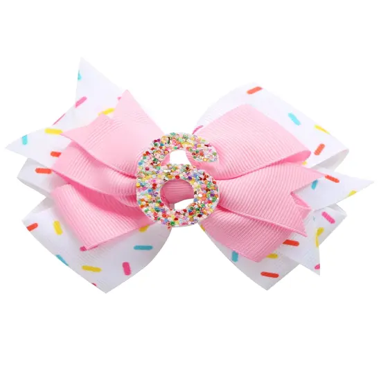 Birthday Hair Bow for Baby Girls 1 2 3 4 5 6 Years Sprinkle Decorations Confetti Ice Cream Party Pink Hair Accessories for 6th Birthday {1}