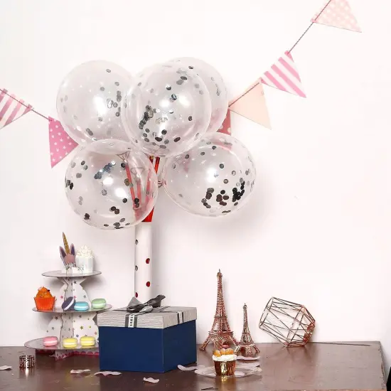 Silver Confetti Latex Party Balloons - 60 Pack 12 inch Helium Silver Confetti Glitter Balloons for Wedding Graduation Baby Shower Birthday Party Decorations {5}