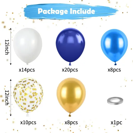 Navy Blue and Gold Balloons, Metallic Gold and Blue Balloons Blue and White Latex Balloons Gold Confetti Balloons Dark Blue Gold Party Graduation Balloons for Birthday Baby Shower Wedding Decorations {2}
