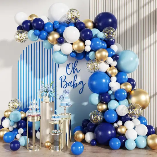 Navy Blue White Gold Balloon Garland Arch Kit, 147PCS Royal Dark Pastel Blue White Gold Balloons with Confetti for Birthday Party Baby Shower Wedding Graduation Decorations {1}
