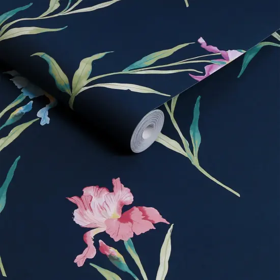 Laura Ashley Hawling Irises Midnight Seaspray Wallpaper {3}