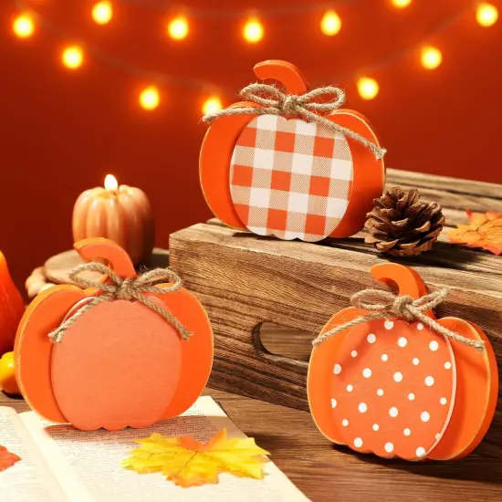 3 Pcs Fall Pumpkin Decor Wood Tabletop Sign {2}
