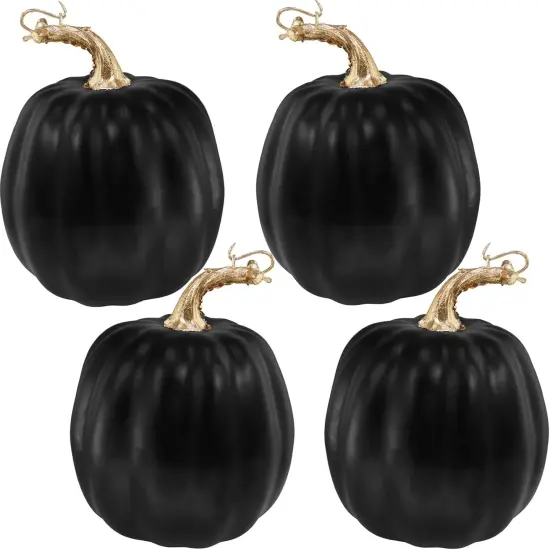 4 Pcs Black Artificial Pumpkins {1}