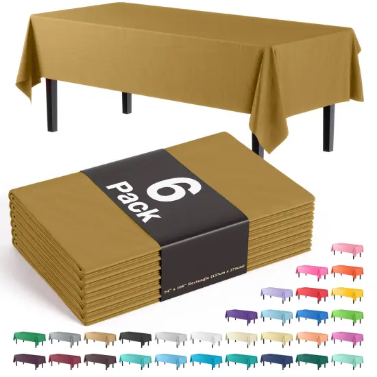 Exquisite 6-Pack Premium Plastic Tablecloth 54in. x 108in. Rectangle Plastic Table Cover Gold {1}