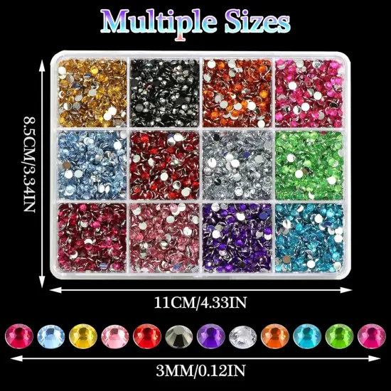 3mm Multicolor Flatback Resin Rhinestones Kits with with B7000 Glue - 12 Mixed Color {2}